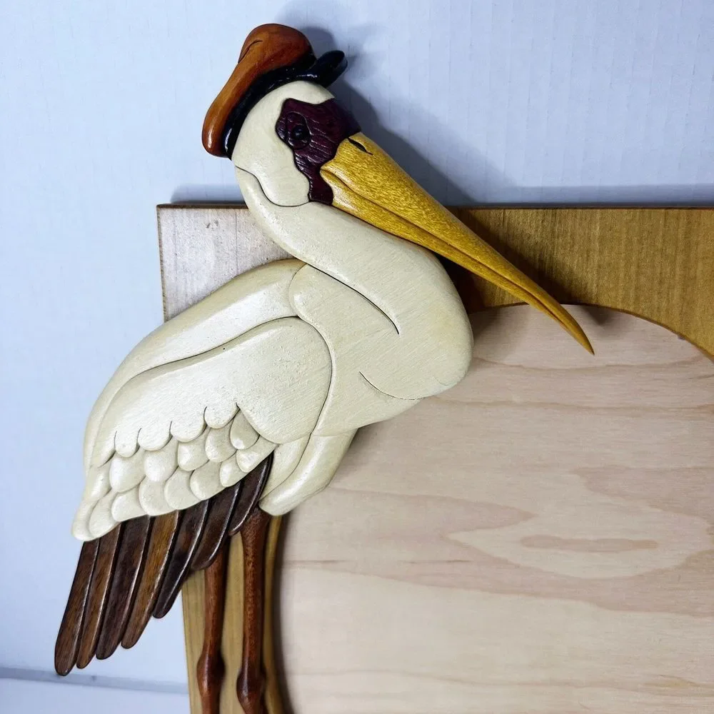 Stork Baby‎ Wooden Art Frame Signed Unique 13x11